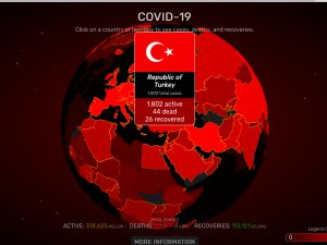 Dünyanın otomatik güncellenen koronavirüs haritası