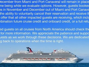 Carnival Cruise Line, 2020 yolculuklarını iptal etti