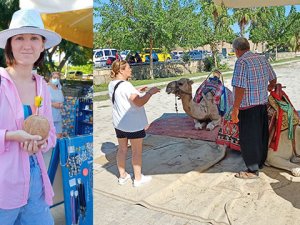 Arap turistler Side'de devecilerin yüzünü güldürdü